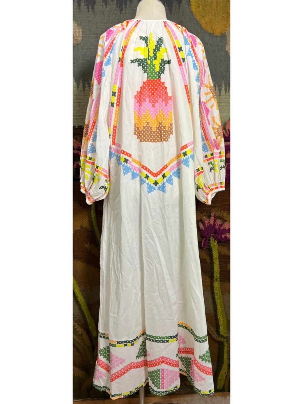 FARM Rio White Maxi Dress with Neon Pink, Yellow & Blue Embroidery - Picture 6 of 13